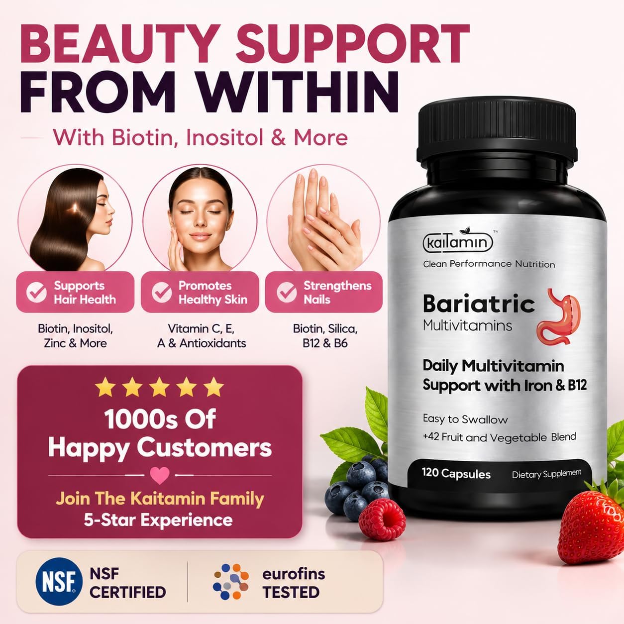Kaitamin Bariatric Multivitamin with Iron – NSF Certified – 120 Liquid Capsules (60-Day Supply) - görsel 5