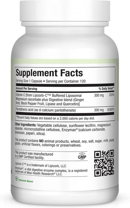 Maxi Health Pantomax Supreme – Immune Support with Vitamin C Lipizorb-C & Pantothenic Acid – 120 Capsules