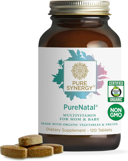 PureNatal Prenatal Vitamins – Organic Whole Food Supplement with Methylated Folate, Natural Iron, and Choline (120 Tablets)