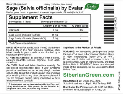Evalar Sage (Salvia officinalis) Dissolvable Tablets – 20 Tablets