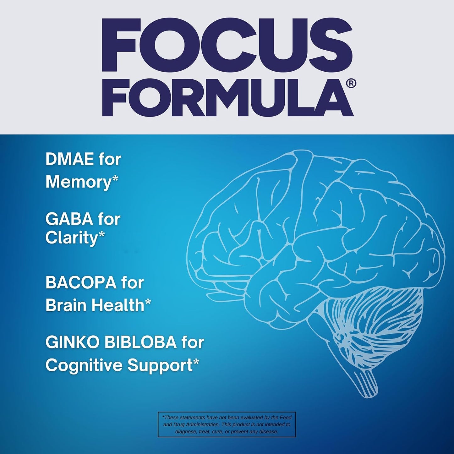 Focus Formula Nootropic Brain Supplement, Focus Capsules for Concentration, Supports Energy, Brain Booster with GABA, DMAE and BACOPA, Memory Support Supplement, Cognitive Support, 60 Vegetable Tablets - görsel 4