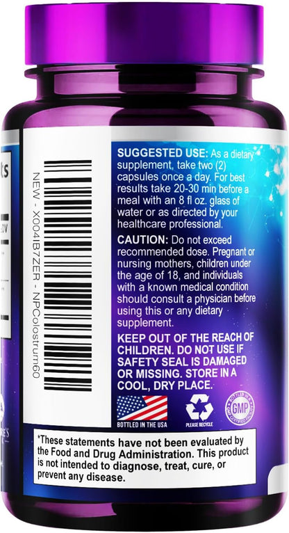Bovine Colostrum Food Supplement 1000mg – with 20% Immunoglobulins (IgG) – 60 Capsules
