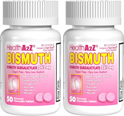HealthA2Z® Bismuth | Bismuth Subsalicylate 262mg | Multi-Symptom Relief | (50 Count (Pack of 1))