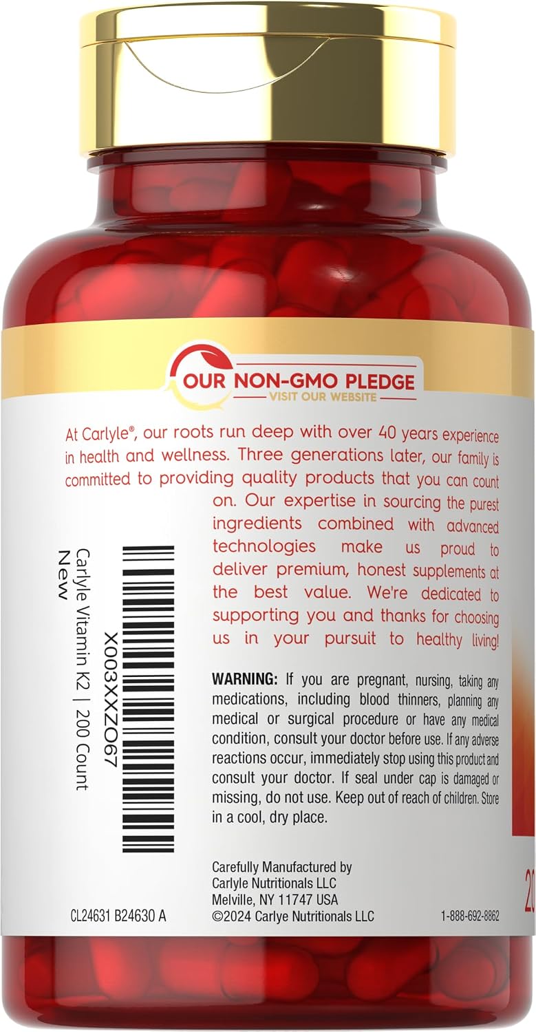 Carlyle MK-7 Vitamin K2 100 mcg | 200 Capsules | Vegan, Non-GMO & Gluten-free Food Supplement - görsel 3