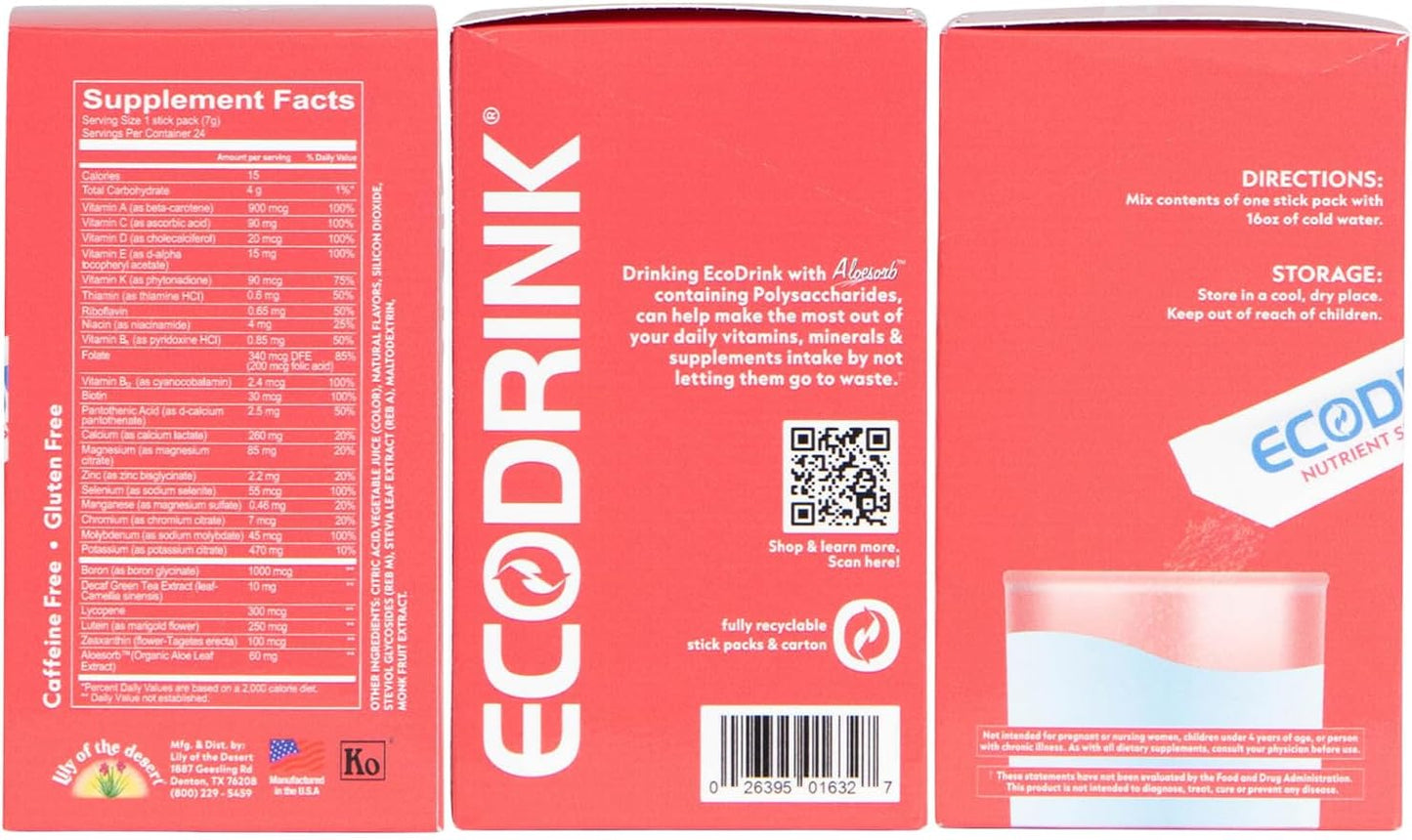 Lily of The Desert EcoDrink Nutrient Support Hydration Packets (3 Flavours) – Naturally Sweetened Multivitamin Electrolyte Mix with Aloe, 24 Stick Packs per Box, 7g Each - görsel 4