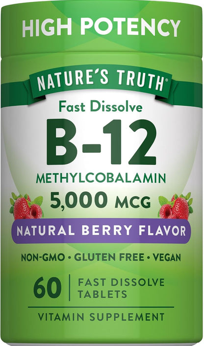 Nature's Truth Vitamin B12 5000μg Fast Dissolve Tablets, Natural Berry, 60 Tablets