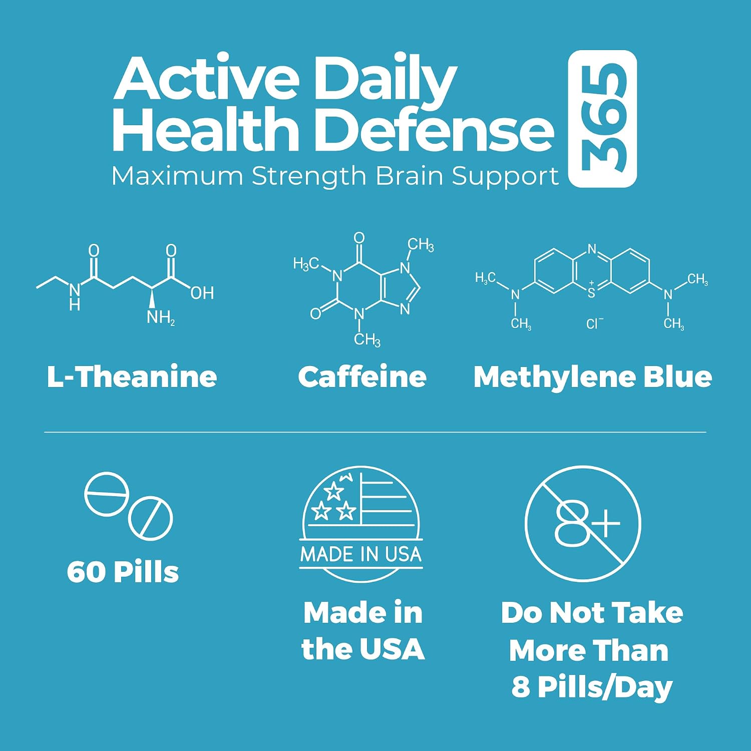 Maximum Strength Brain Support - Methylene Blue, Caffeine & L-Theanine - 60 Tablets - görsel 7
