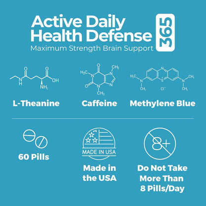 Maximum Strength Brain Support - Methylene Blue, Caffeine & L-Theanine - 60 Tablets