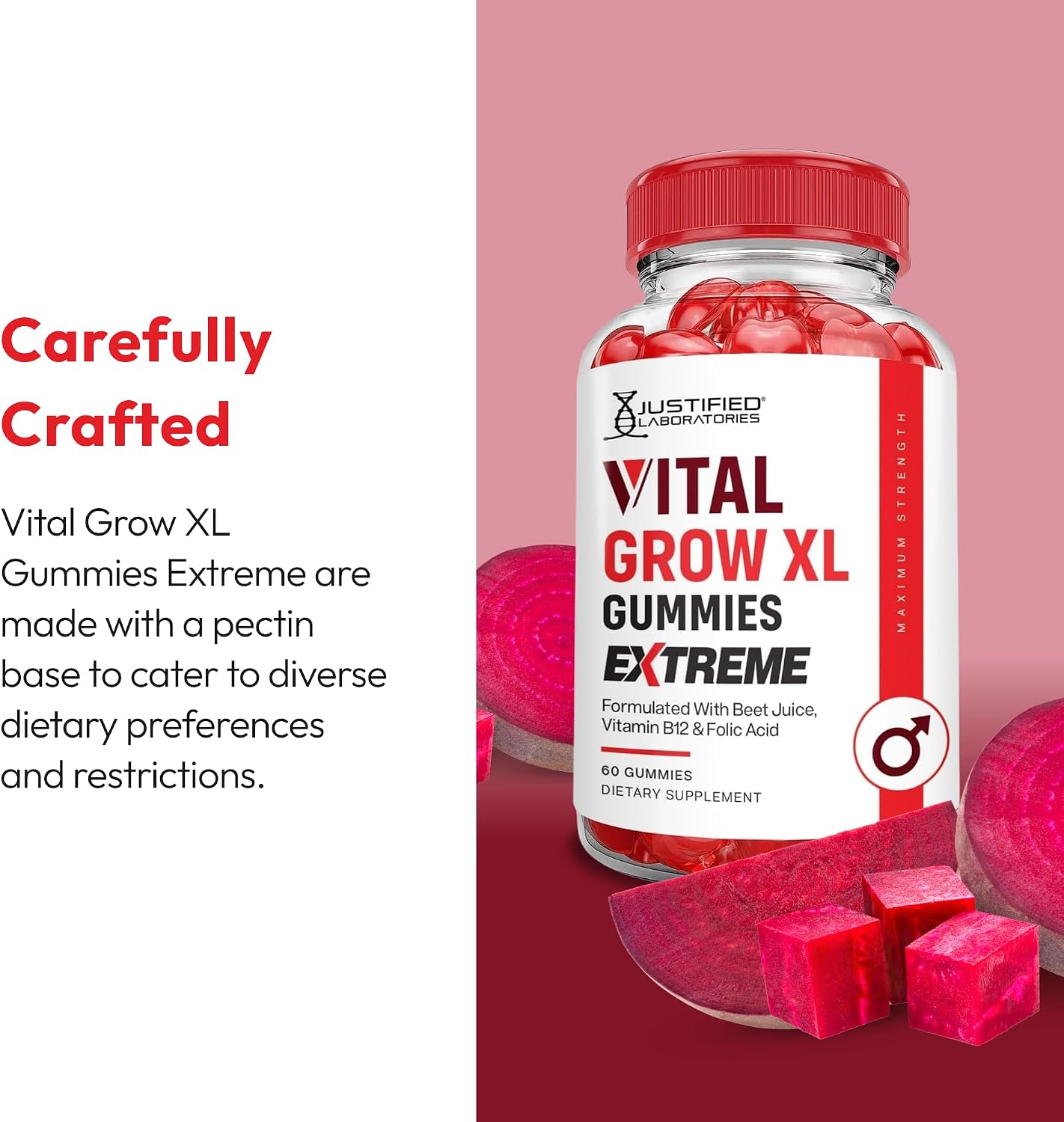 Justified Laboratories Vital Grow XL Gummies Extreme (2000 mg) - 60 Count - Formulated with Apple Cider Vinegar, Folate & Vitamin B12 - Non-GMO, Vegan, Gluten-free - 30 Servings - görsel 5