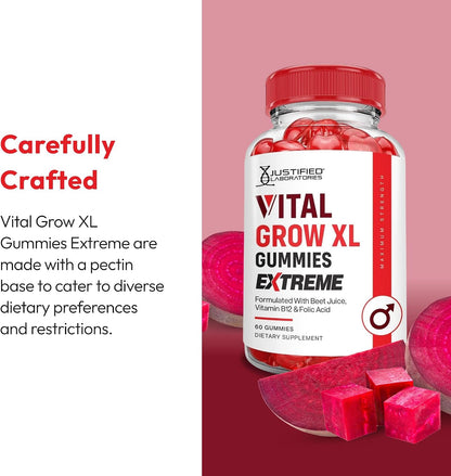 Justified Laboratories Vital Grow XL Gummies Extreme (2000 mg) - 60 Count - Formulated with Apple Cider Vinegar, Folate & Vitamin B12 - Non-GMO, Vegan, Gluten-free - 30 Servings