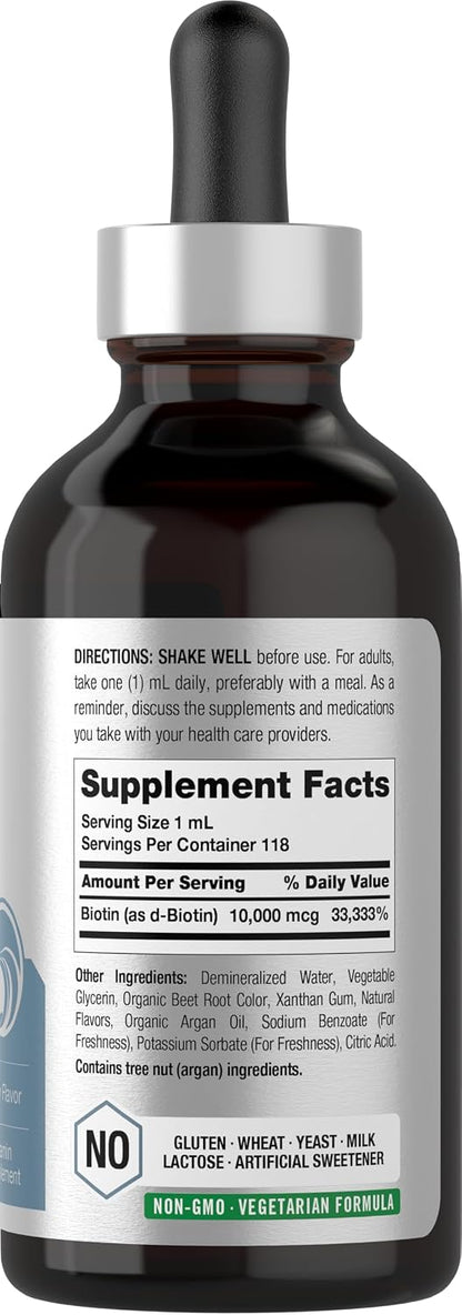 Horbäach Biotin Liquid Drops 10000mcg | 120 ml | Berry Flavour | Vegetarian, Non-GMO & Gluten-free Supplement