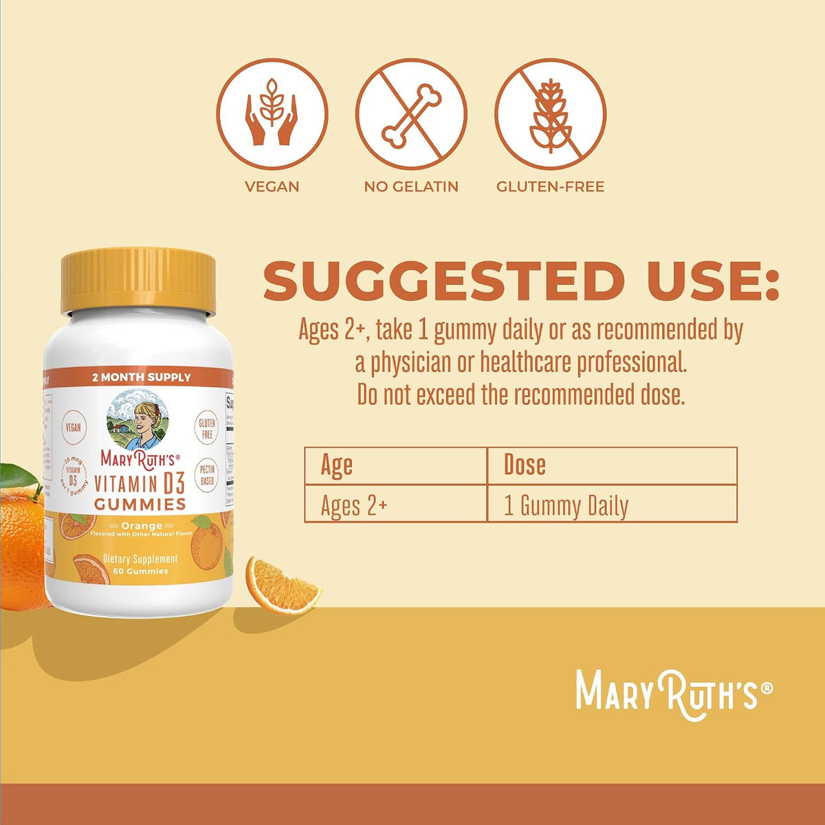 MaryRuth's Vitamin D3 Gummies | 1000 IU | Vegan, Non-GMO, Gluten-Free | 60 Gummies - görsel 3