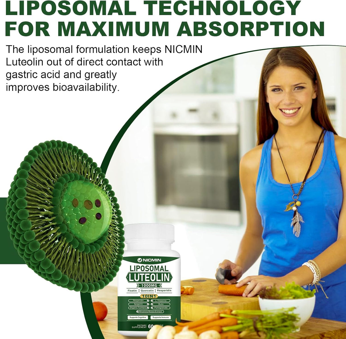 NICMIN Liposomal Luteolin 1000mg – Maximum Absorption Supplement, 120 Capsules - görsel 4