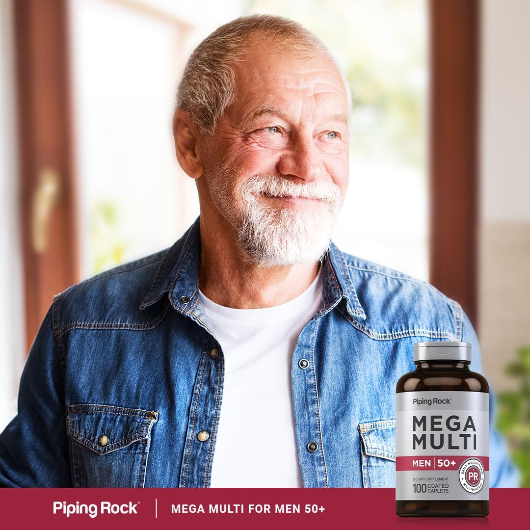 Piping Rock Multivitamin for Men Over 50 Plus | 100 Caplets | with Vitamin D3, Potassium, Folate | Non-GMO, Gluten-free - görsel 6
