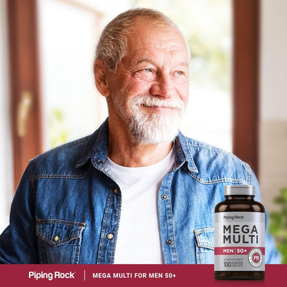 Piping Rock Multivitamin for Men Over 50 Plus | 100 Caplets | with Vitamin D3, Potassium, Folate | Non-GMO, Gluten-free