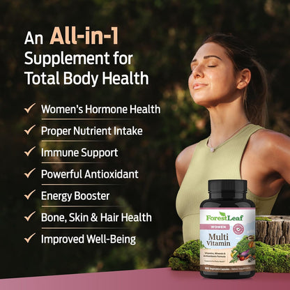 ForestLeaf Daily Multivitamin for Women - Over 20 Vitamins & Minerals, Energy Support, 60 Vegan Capsules