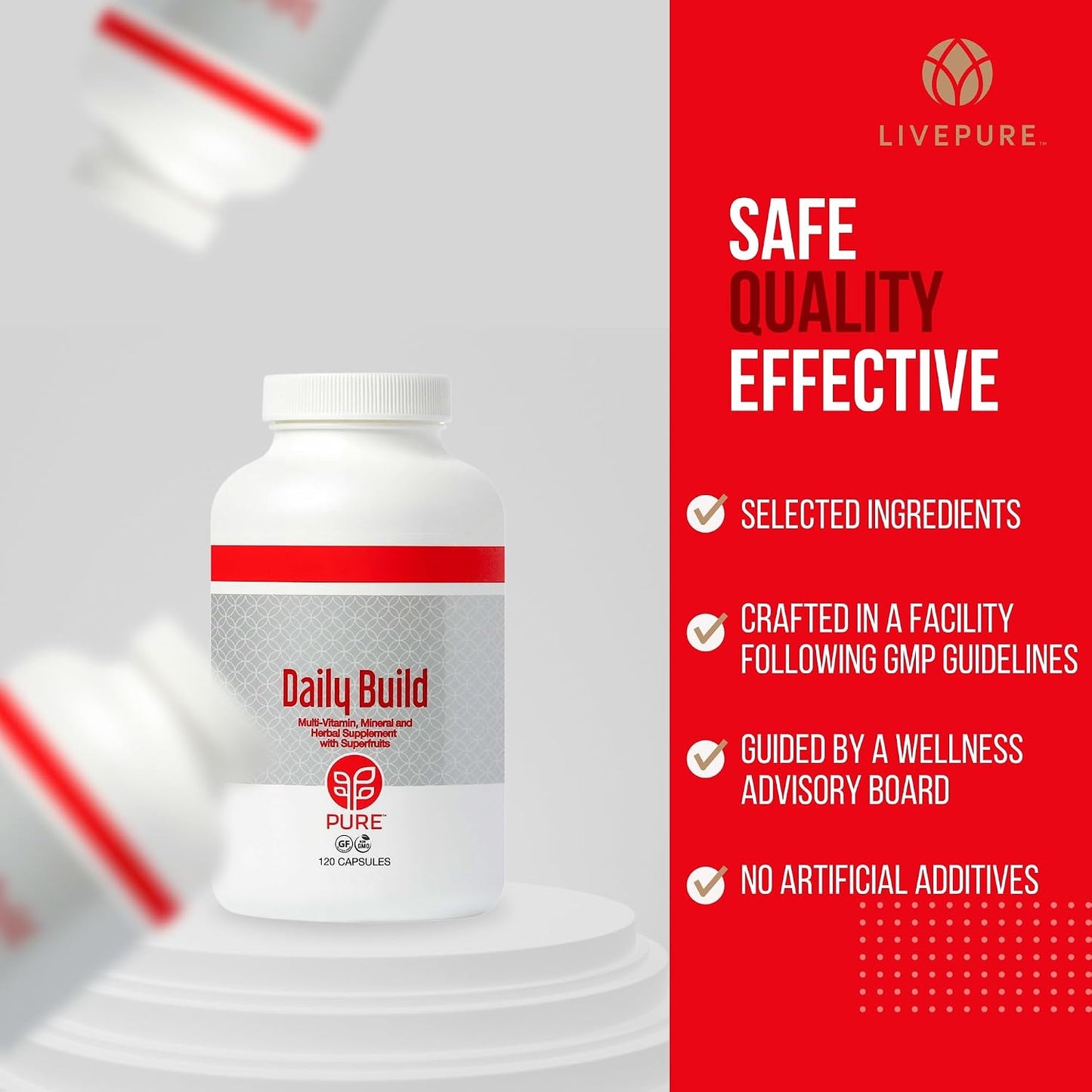 PURE Daily Build | 120 Capsules | Advanced Multivitamin Supplement with Essential Vitamins, Minerals and Superfruits - görsel 5