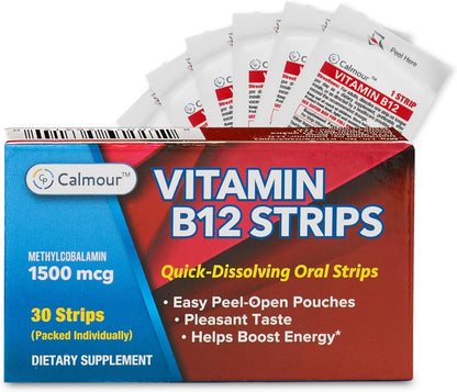 Calmour Vitamin B12 Strips - 1500 mcg Methylcobalamin, Mint, 10 Pack