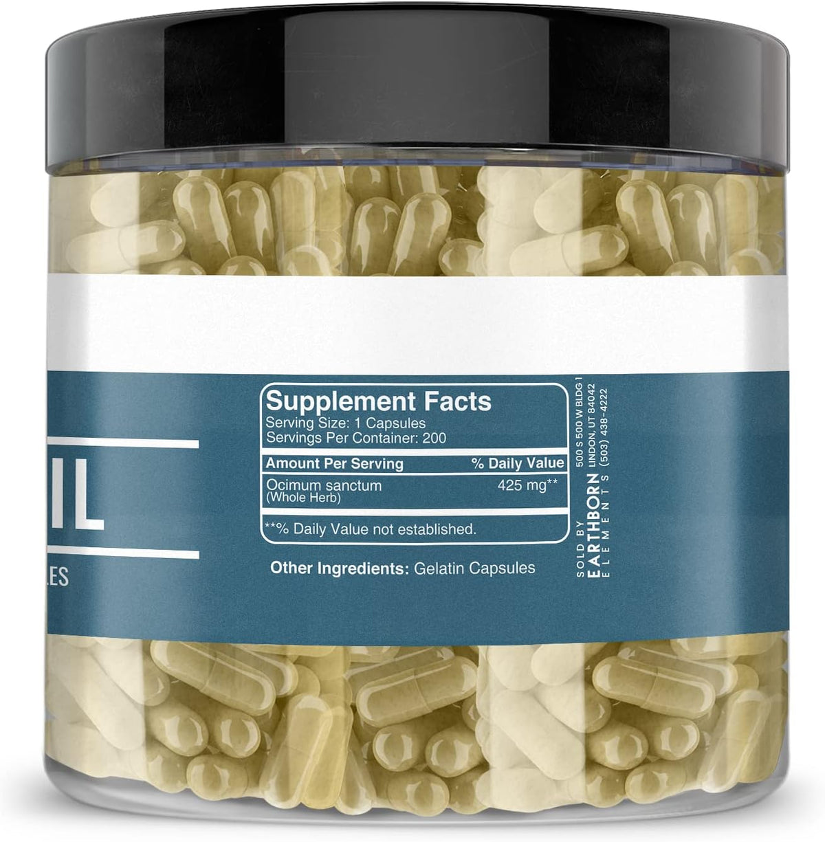 Earthborn Elements Holy Basil (Tulsi) 200 Capsules, Pure & Undiluted, No Additives - görsel 4