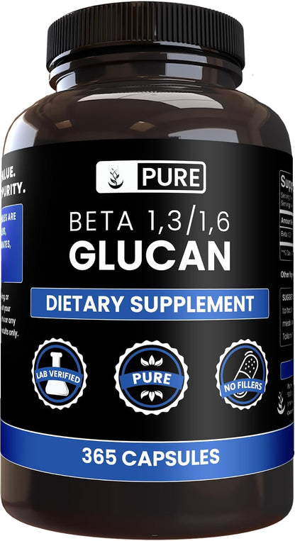 PURE ORIGINAL INGREDIENTS Beta Glucan 1,3/1,6 (365 Capsules) – No Fillers, Laboratory Verified