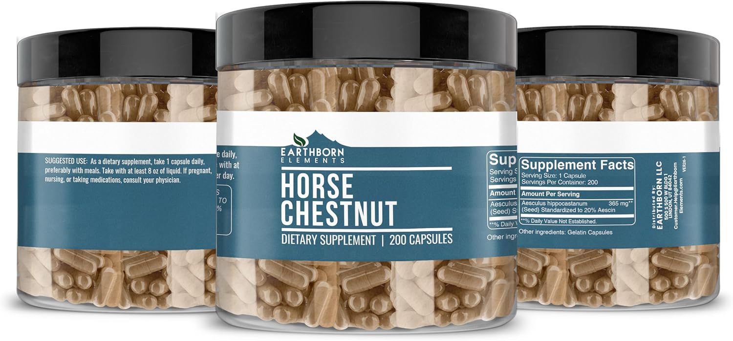 Earthborn Elements Horse Chestnut 200 Capsules, Pure & Undiluted, No Additives - görsel 4