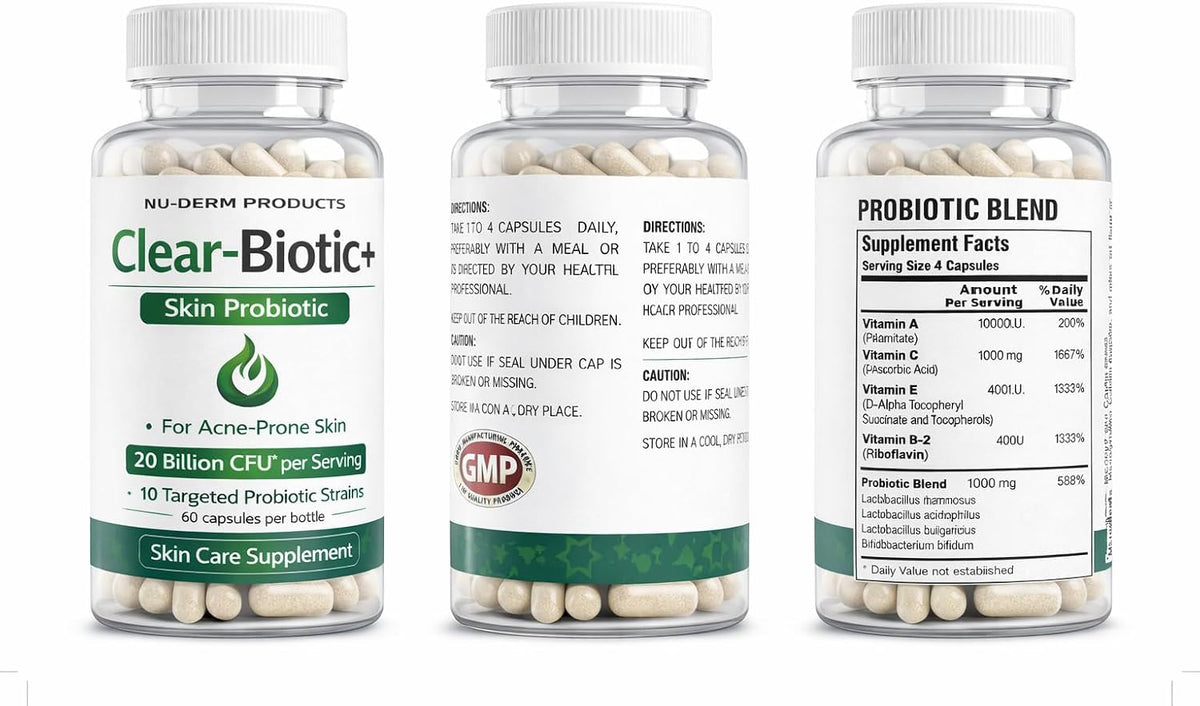 Clear-Biotic Acne Capsules – Probiotic Acne Supplements for Teens and Adults, Hormonal Acne Vitamins, Gut Health for Clear Skin, Non-GMO (60 Capsules) - görsel 7