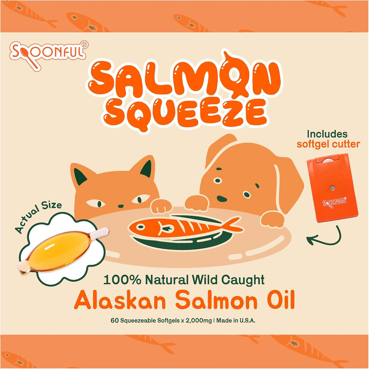 Spoonful Salmon Squeeze – Wild-Caught Alaskan Salmon Oil Soft gel capsules for Dogs and Cats, 60 Soft gel capsules - görsel 2