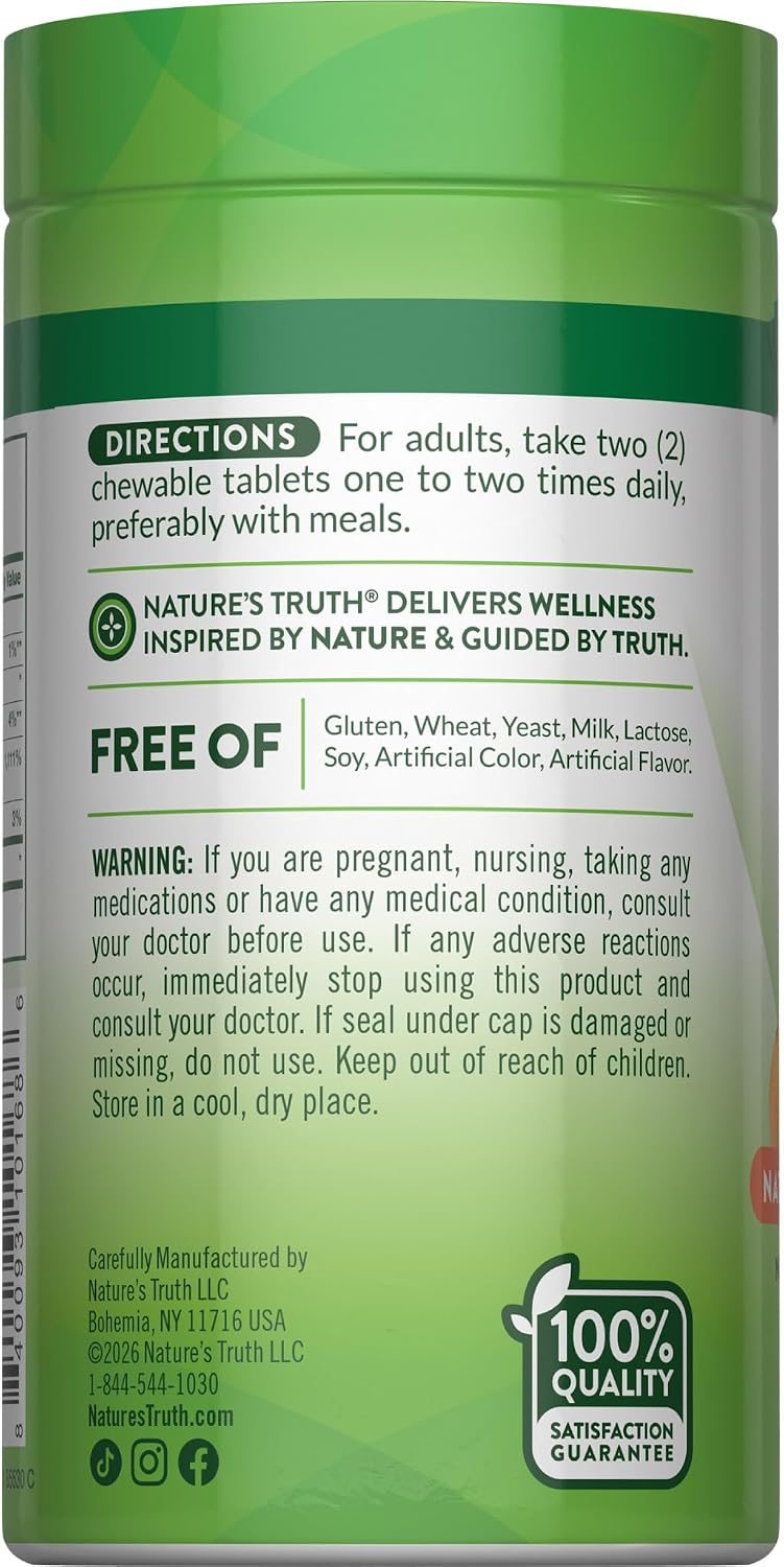 Nature's Truth Chewable Vitamin C with Rose Hips - 1000 mg, 60 Chewable Tablets - görsel 7