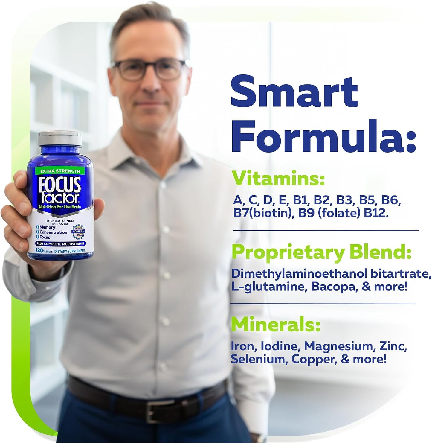 Focus Factor Adults Extra Strength, 120 Tablets - Brain Supplement for Memory, Concentration and Focus - Complete Multivitamin with DMAE, Vitamin D, DHA - Trusted Health Supplements - görsel 4