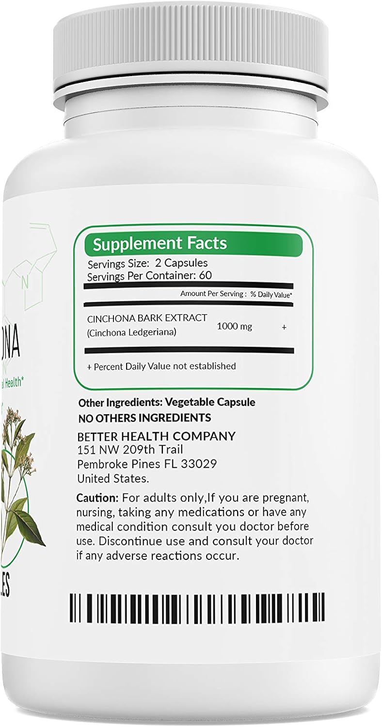 Better Health Quinine Cinchona Bark Extract Herbal Food Supplement for Digestive Comfort & Leg Cramp Relief – 500 mg (120 Capsules) - görsel 2