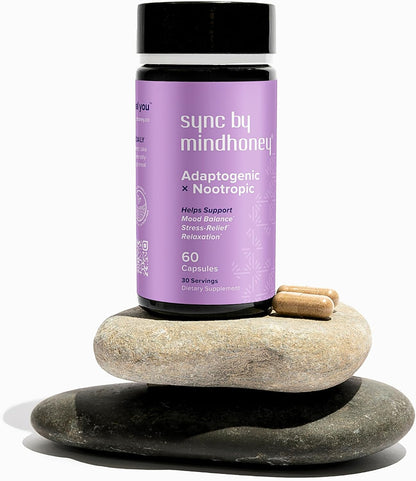 MINDHONEY | SYNC 60 Capsules, Premium All-in-One Adaptogenic Supplement | Relaxation, Mood Balance, Stress | Magnesium, Ashwagandha, Nootropics, Adaptogens, Minerals & Vitamins