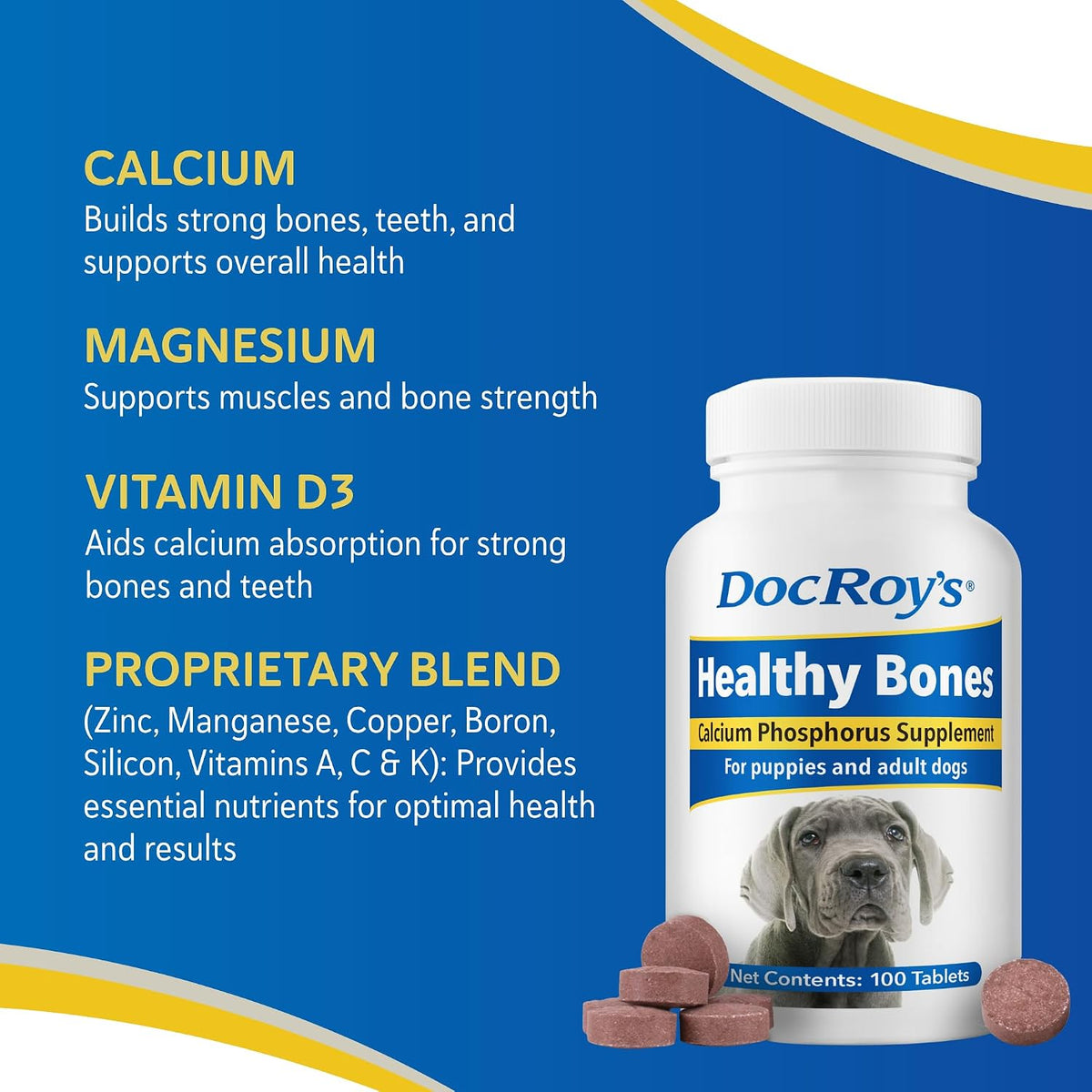 Doc Roy's Healthy Bones Calcium Phosphorus Supplement - Roast Beef & Liver Flavoured, 100 Chewable Tablets - görsel 3
