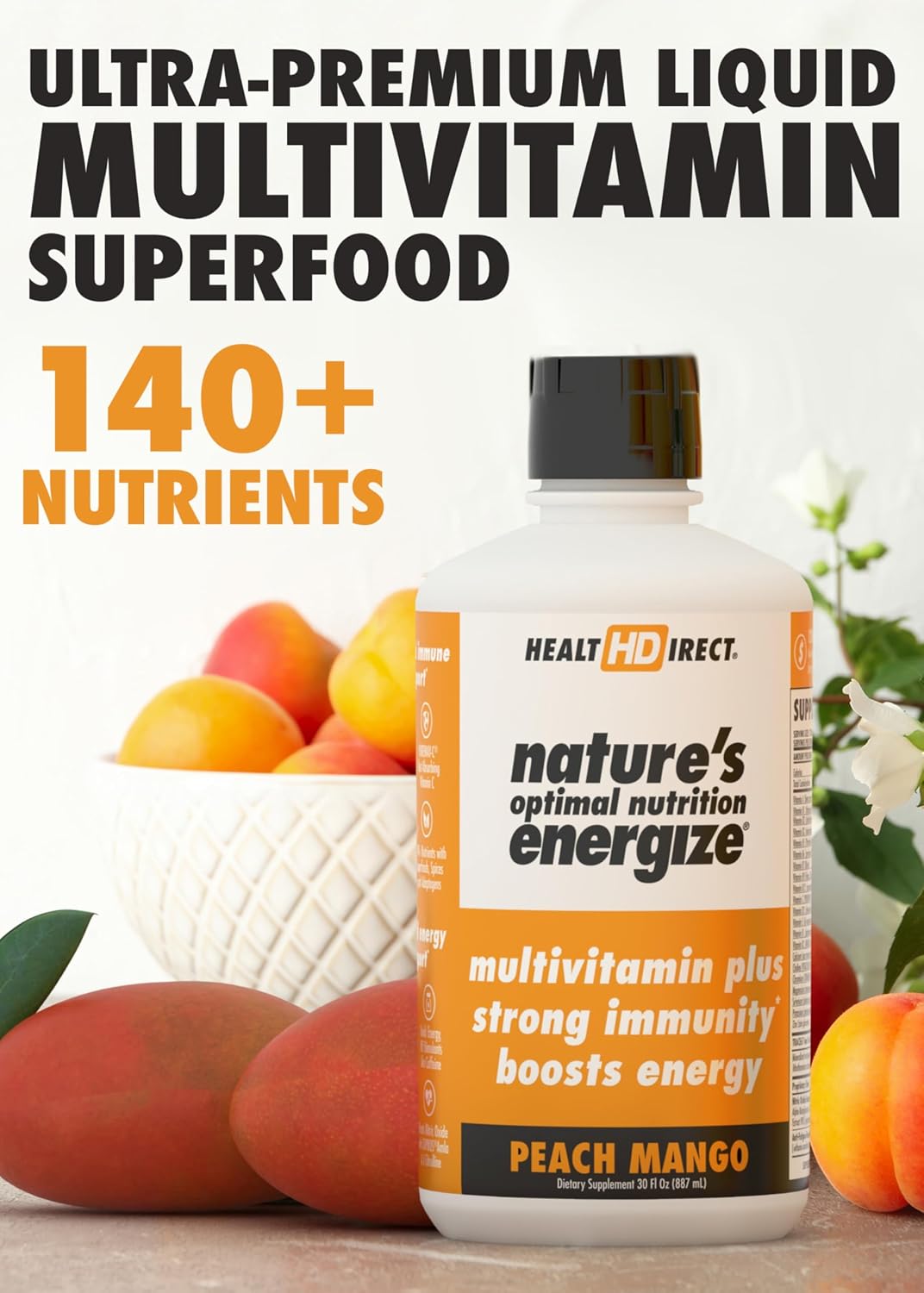 HEALTH DIRECT Nature's Optimal Nutrition Energise Liquid Multivitamin Superfood – Peach Mango, 30 Servings - görsel 3