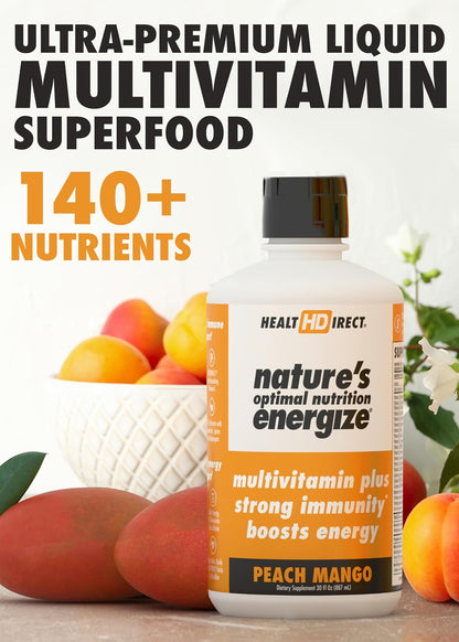 HEALTH DIRECT Nature's Optimal Nutrition Energise Liquid Multivitamin Superfood – Peach Mango, 30 Servings