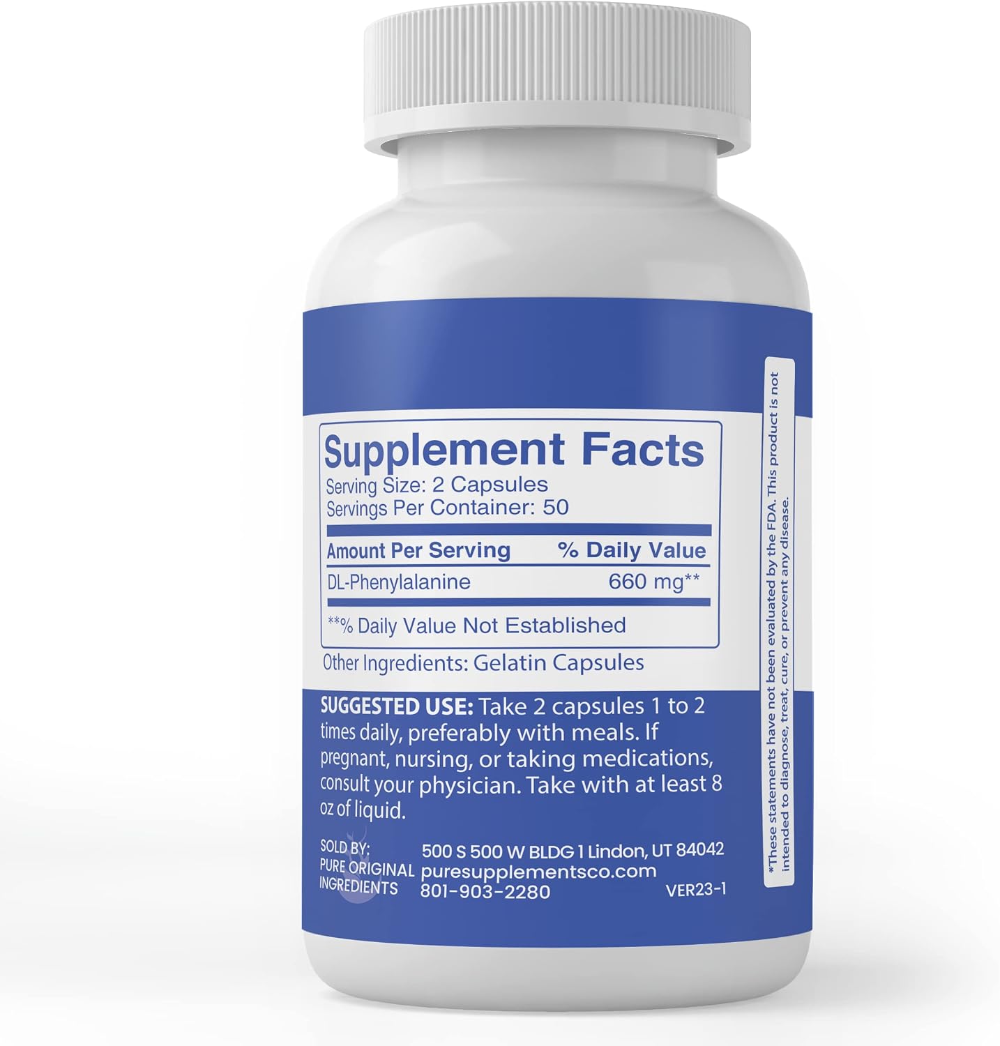 Pure Original Ingredients DLPA DL-Phenylalanine – 100 Capsules – Purely Sourced, No Additives, Lab Verified - görsel 3