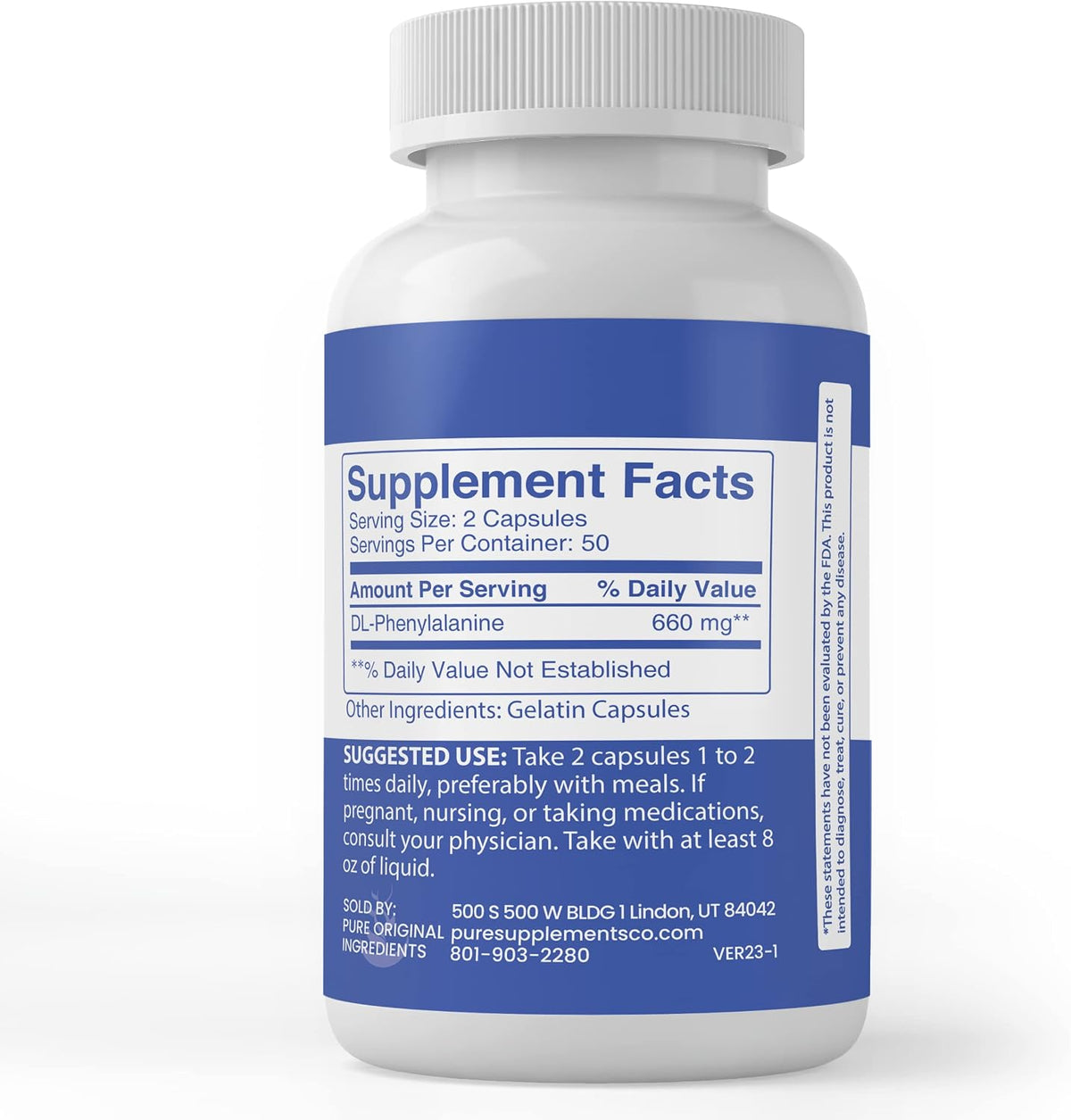 Pure Original Ingredients DLPA DL-Phenylalanine – 100 Capsules – Purely Sourced, No Additives, Lab Verified - görsel 3