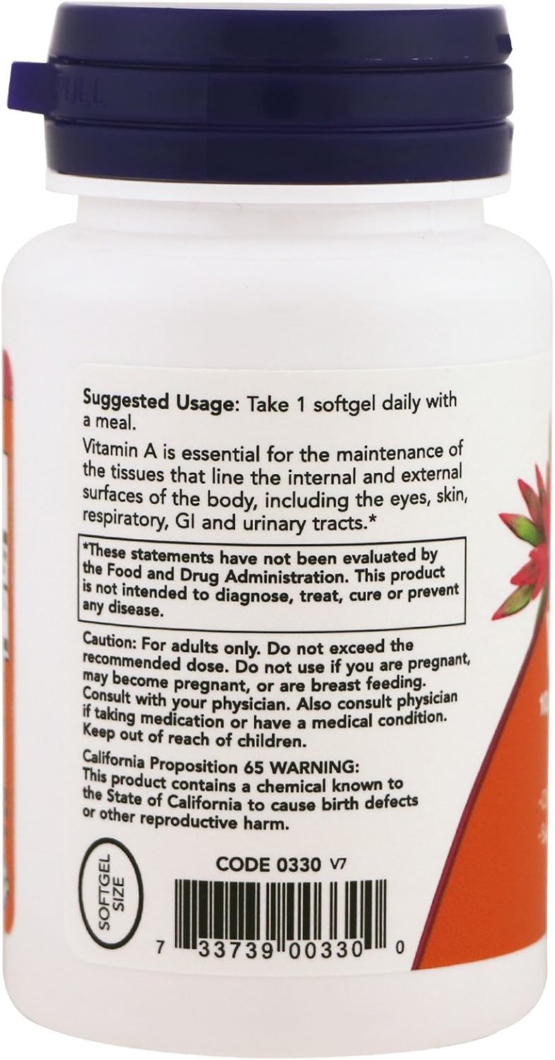 Now Foods Vitamin A 10,000 IU, 100 Softgels - görsel 3