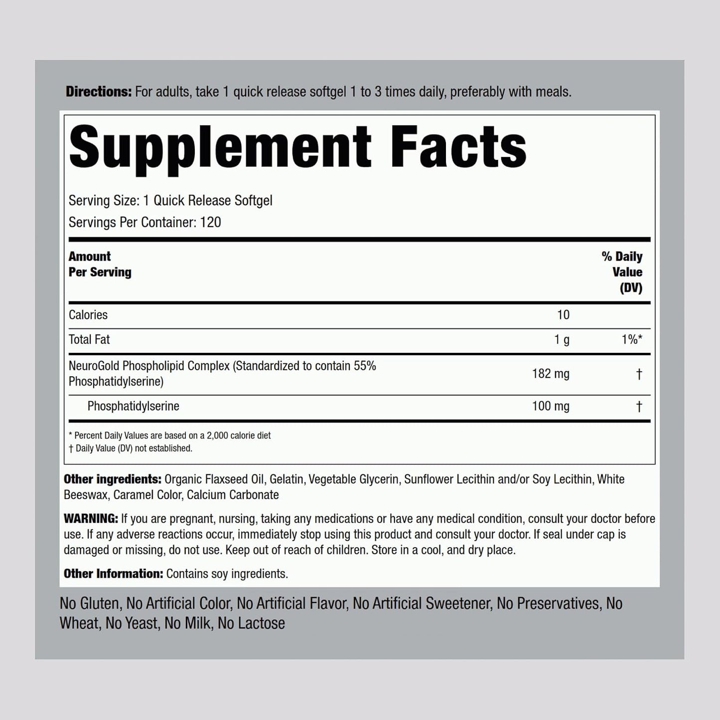 Piping Rock Phosphatidylserine 100mg | 120 Softgels | NeuroGold | Non-GMO, Gluten-free Supplement - görsel 2