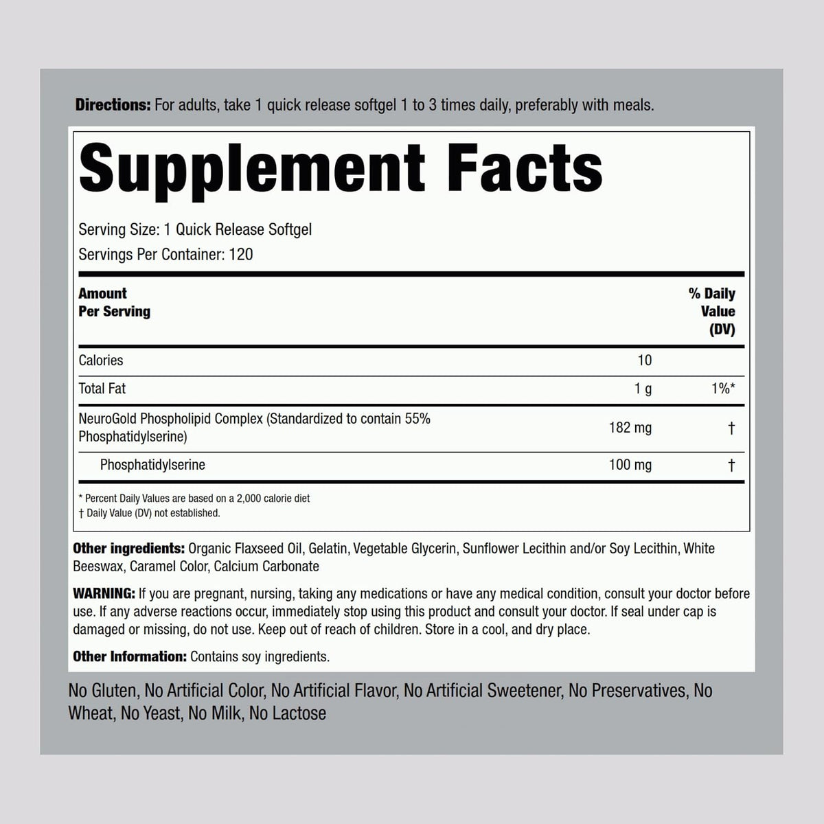 Piping Rock Phosphatidylserine 100mg | 120 Softgels | NeuroGold | Non-GMO, Gluten-free Supplement - görsel 2