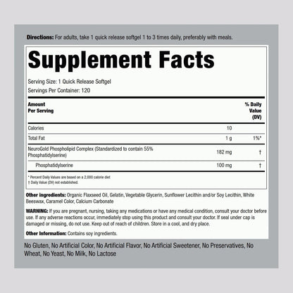 Piping Rock Phosphatidylserine 100mg | 120 Softgels | NeuroGold | Non-GMO, Gluten-free Supplement
