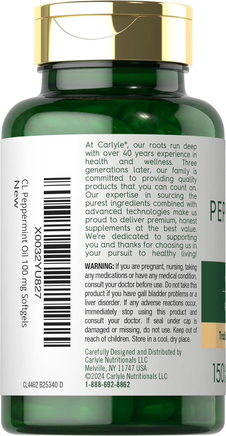 Carlyle Peppermint Oil Capsules, 150 Softgels | Herbal Supplement, Non-GMO, Gluten-free - görsel 3