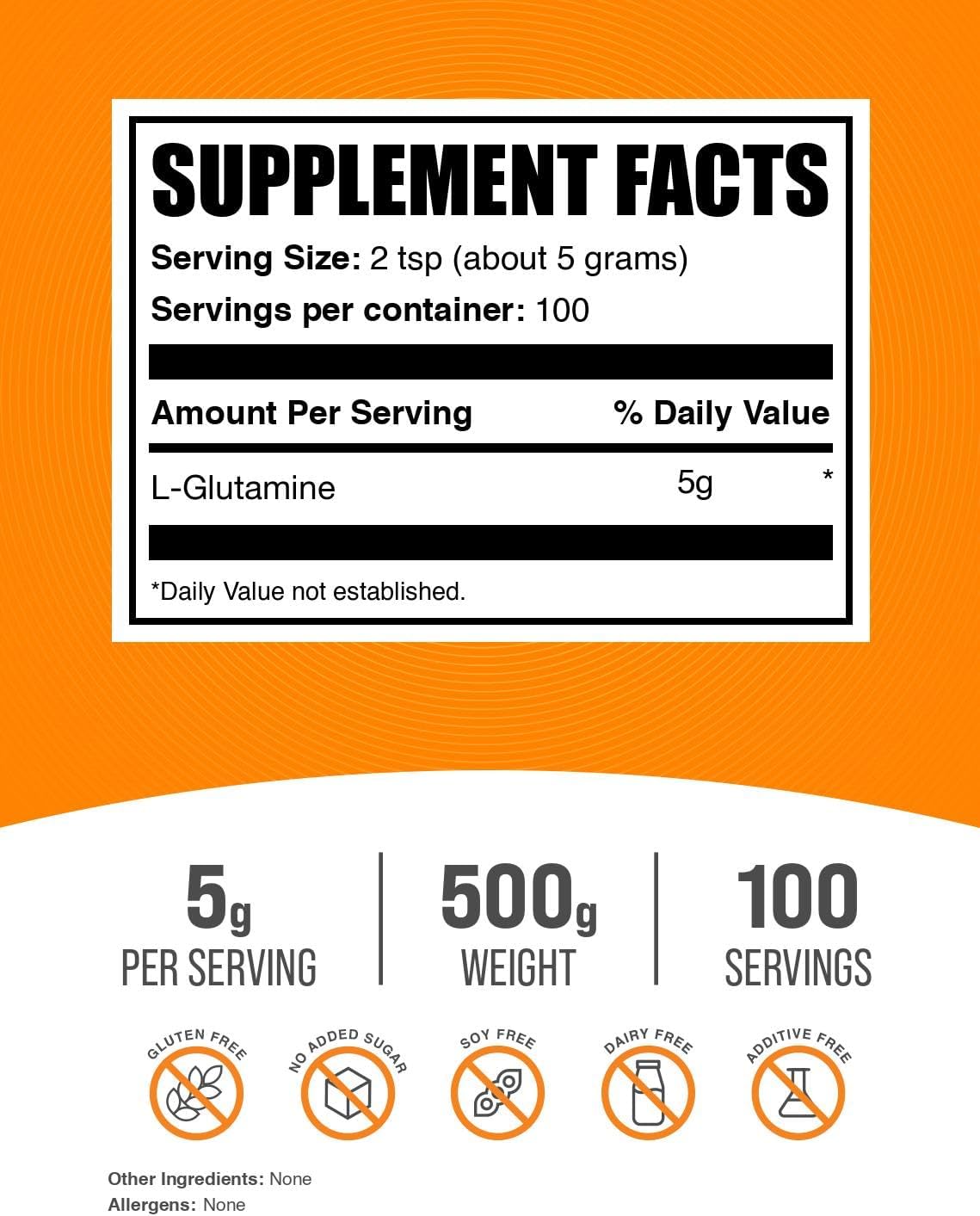 BulkSupplements L-Glutamine Powder – 500g – Unflavoured, Gluten-Free – 5g per Serving - görsel 2
