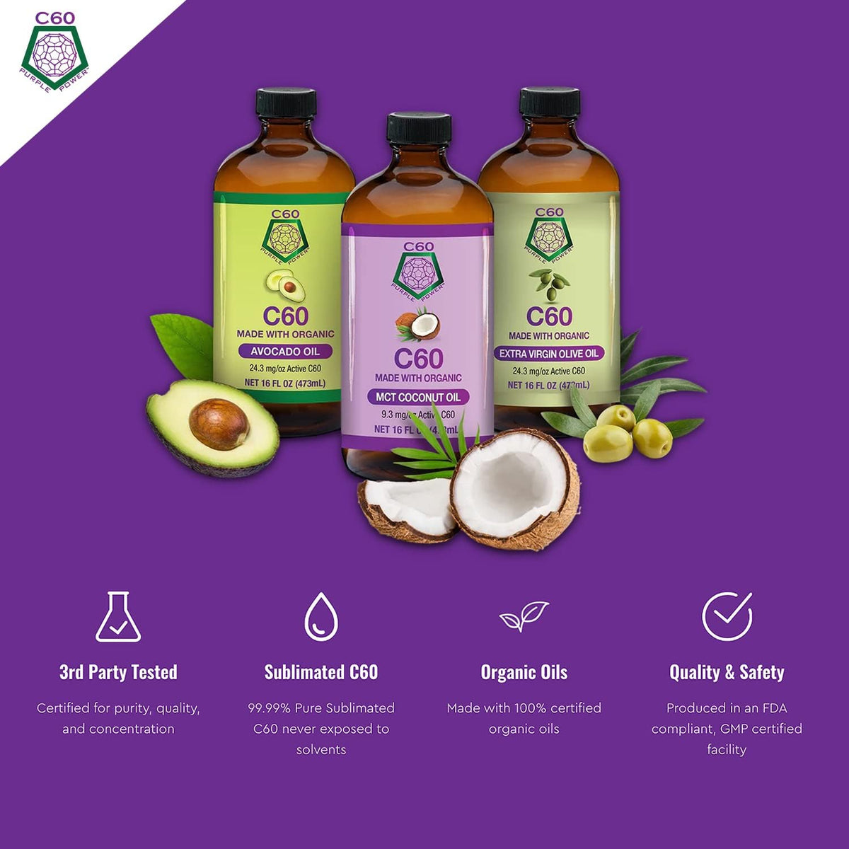C60 Power - 99.99% Pure Carbon Fullerenes in Organic Avocado Oil, 60 ml - görsel 3
