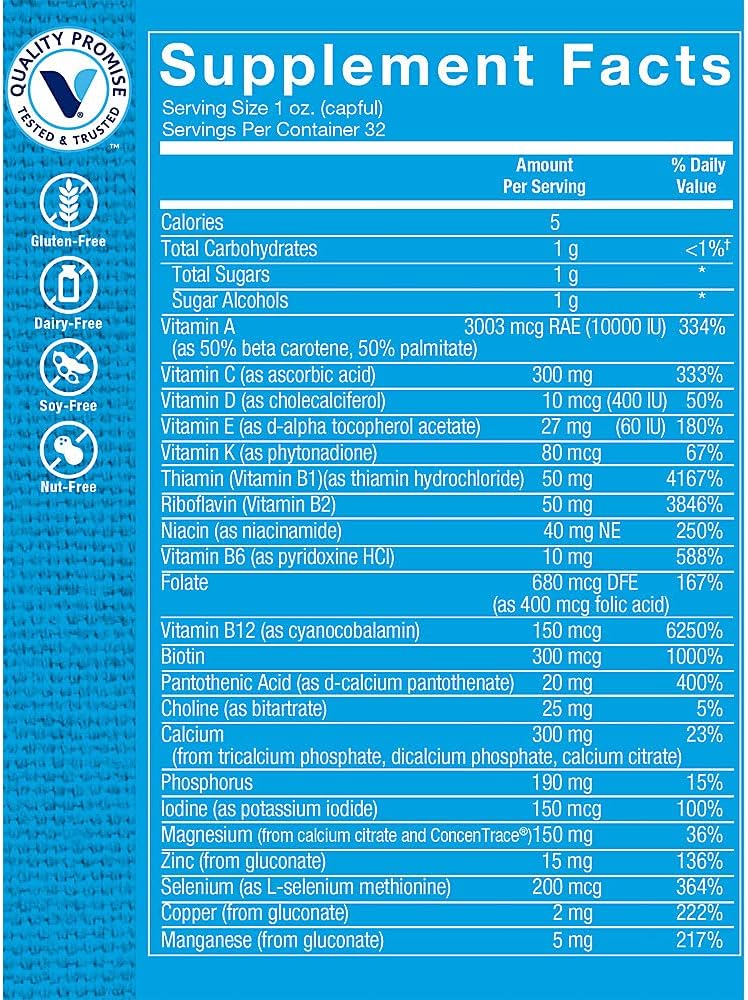The Vitamin Shoppe Brand Liquid Multivitamin, Complete Daily Multivitamin with Essential Vitamins & Minerals for Energy, Immune & Antioxidant Support, Tropical Berry Flavour, 946 ml - görsel 3