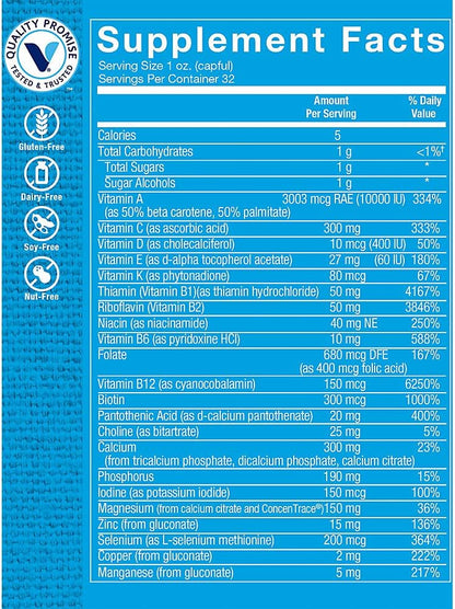 The Vitamin Shoppe Brand Liquid Multivitamin, Complete Daily Multivitamin with Essential Vitamins & Minerals for Energy, Immune & Antioxidant Support, Tropical Berry Flavour, 946 ml