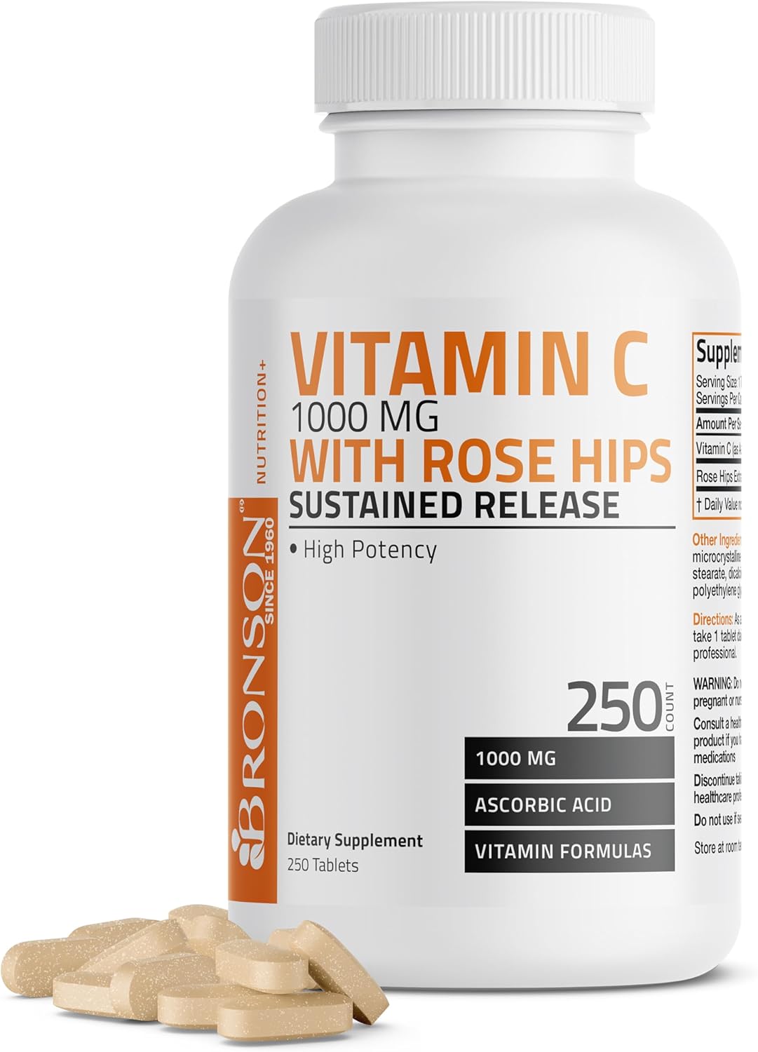 Bronson Vitamin C 1000 mg with Rose Hips Sustained Release – 250 Tablets - görsel 1