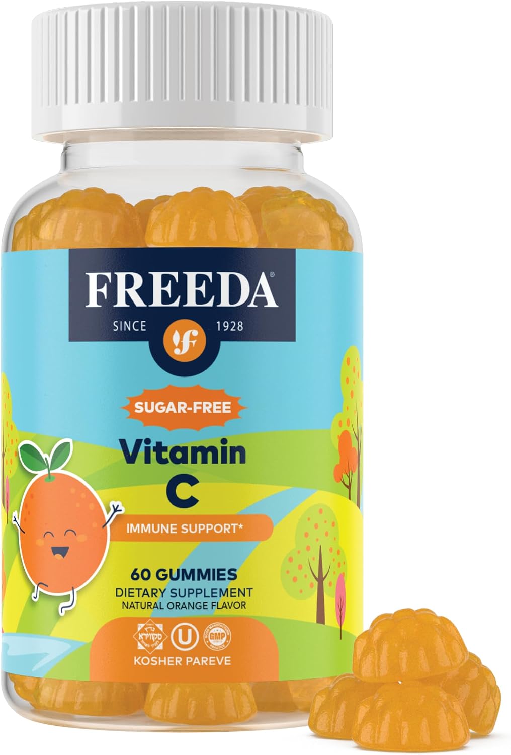 FREEDA Vitamin C Kids Gummies - Sugar Free Immune Support, Orange Flavour, 60 Count - görsel 1