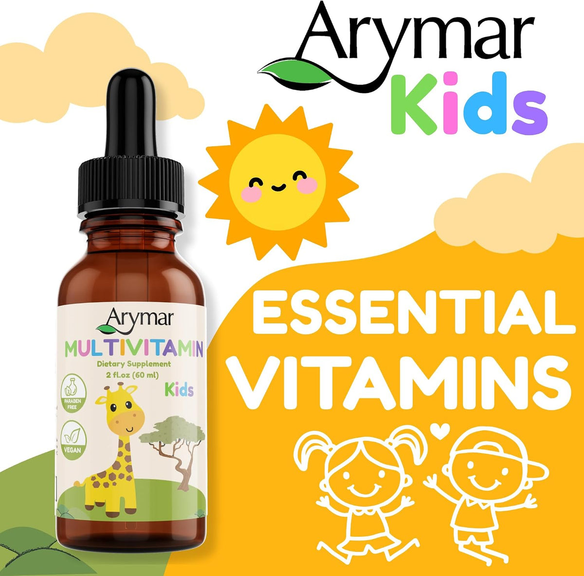 Arymar Multivitamin Liquid Supplement, B-Complex, Vitamin C, with Dropper for Children 60ml - görsel 2