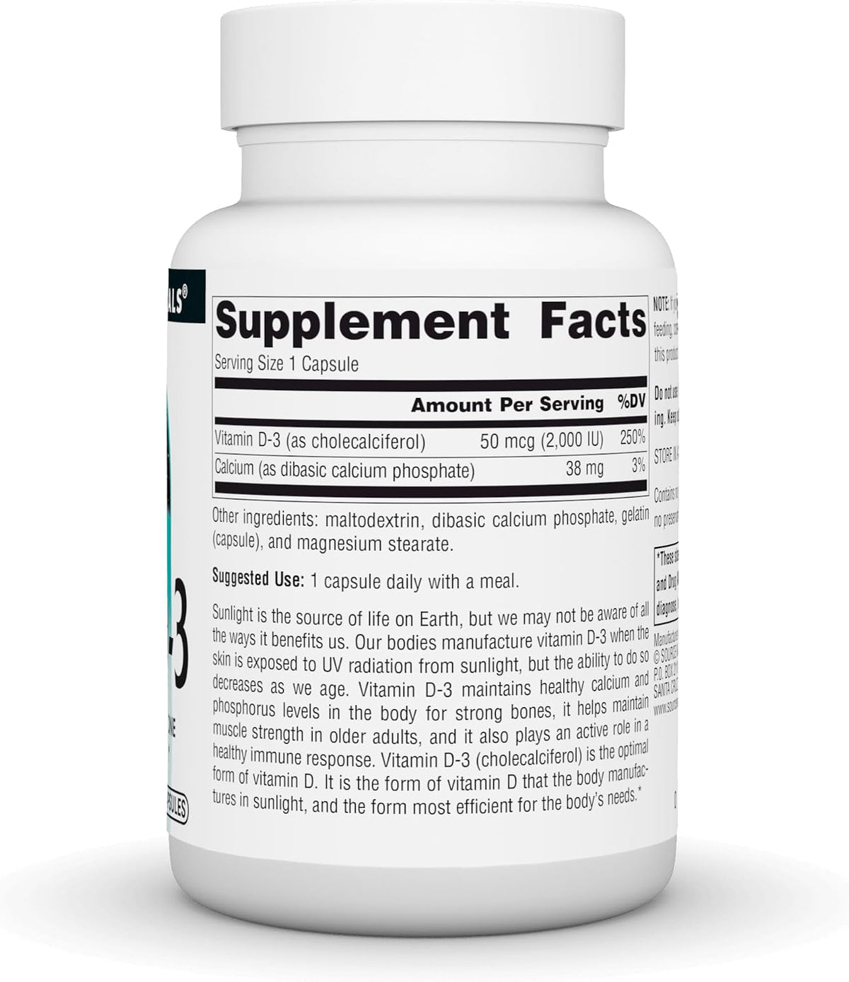 Source Naturals Vitamin D3 50 mcg (2000 IU) - Bioactive Cholecalciferol for Bone and Immune Health - 100 Capsules - görsel 3