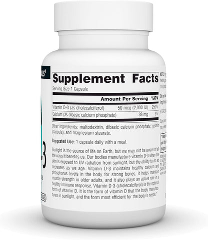 Source Naturals Vitamin D3 50 mcg (2000 IU) - Bioactive Cholecalciferol for Bone and Immune Health - 100 Capsules